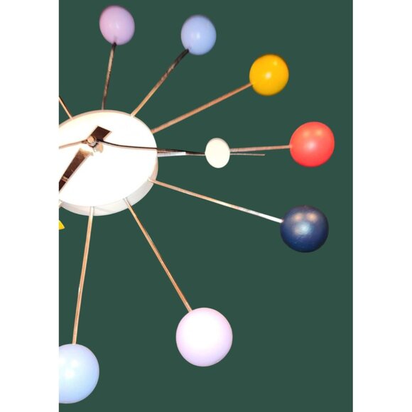 George Nelson Mid Century Modern 1949 Metal Wood Ball Clock TAIWAN Works - Picture 3 of 13